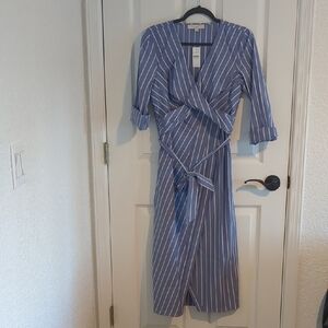LOFT Blue and White Long Sleeve Dress